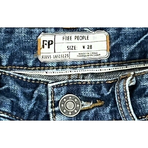 Free People Denim Cutoff Shorts 28 High Waist Blue Distressed Boho Vibe Festival - Picture 4 of 5